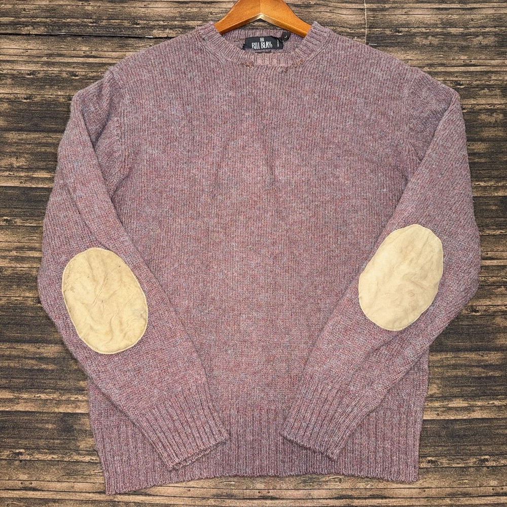 Vintage Bill Blass Pullover Sweater 100% Wool Elbow Patches Size Large Red